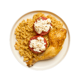 Cuisses de poulet, tomates rôties & riz