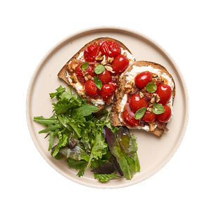 Tartines au fromage fouetté & tomates confites