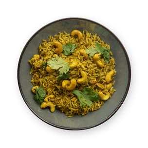Sautéed rice with turmeric & cashews