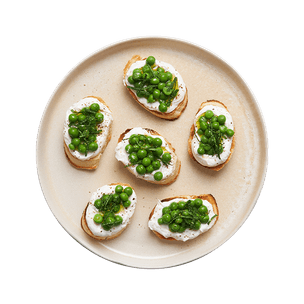 Crostini ricotta, petits pois & menthe