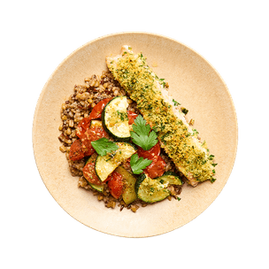 Saumon en croûte de persil & légumes du soleil