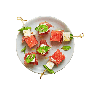 Brochettes pastèque, feta & prosciutto