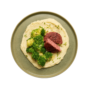 Steak végé, purée aux fines herbes & brocolis