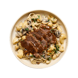 Paleron de bœuf, pâtes & champignons