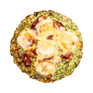 Frittata aux courgettes, cabécou & jambon