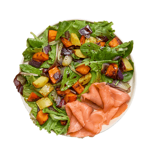 Air fryer roasted veggie salad with smoked salmon