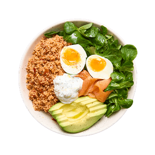 Taboulé, truite fumée, tzatziki & œuf mollet