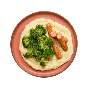 Knack, purée aux fines herbes & brocolis