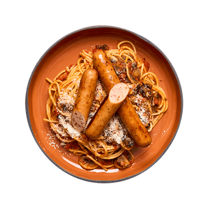 Spaghetti aux tomates, saucisses & champignons