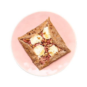 Galette aux lardons, chèvre & miel
