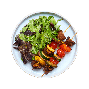 Air-fryer veggie skewers & salad
