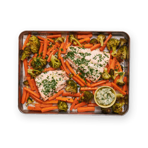 Sheet tray salmon with carrots & broccoli