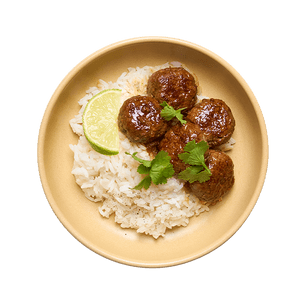 Gingery beef meatballs & rice