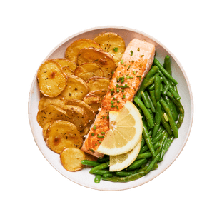 Salmon, Green Beans & Crispy Potato Rounds