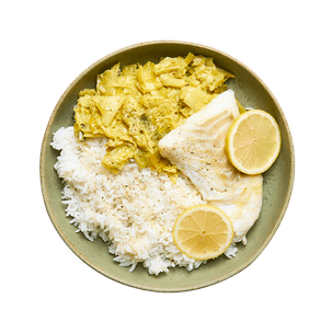 Cabillaud, fondue de poireaux au curry & riz cabillaud-fondue-de-poireaux-au-curry-et-riz