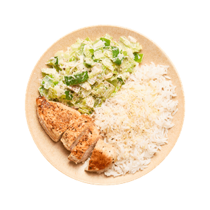 Poulet, fondue de poireaux & riz