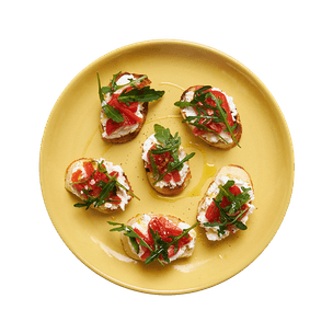 Crostini chèvre, poivrons grillés & roquette