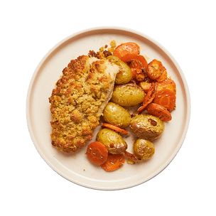 poulet-en-croute-de-parmesan-et-legumes-rotis