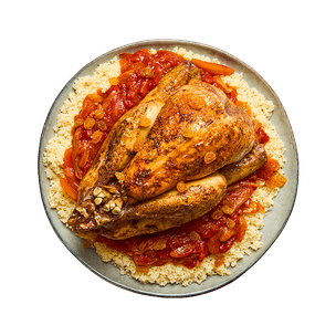 Pintade, semoule & sauce tomate aux épices