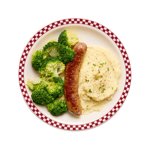 Saucisse, purée aux fines herbes & brocolis