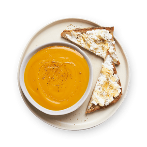 Soupe express au potimarron & toast chèvre miel