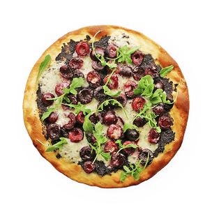 Pizza cerise, tapenade & tomme