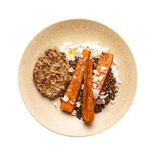 Haché de veau, carottes rôties & feta