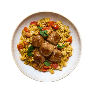 Beef meatballs & pesto fusilli