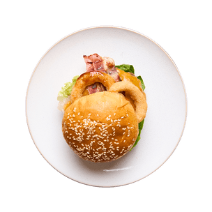 Cheeseburger au bacon & oignons frits