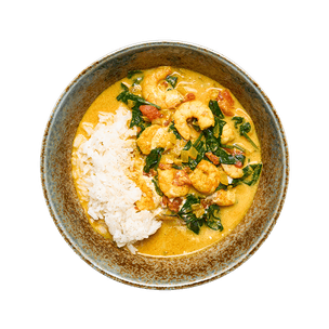 Shrimp curry with spinach & rice