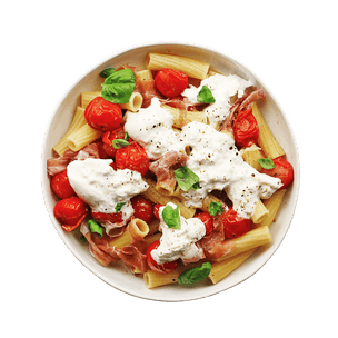 Rigatoni aux tomates, prosciutto & burrata