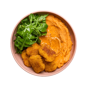 Nuggets, purée de patates douces & salade nuggets-puree-de-patates-douces-et-salade