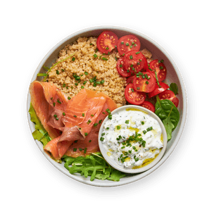 Bowl truite fumée & sauce au concombre