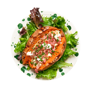 Patates douces au four chèvre & lardons