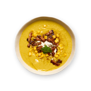 Corn soup & grilled bacon