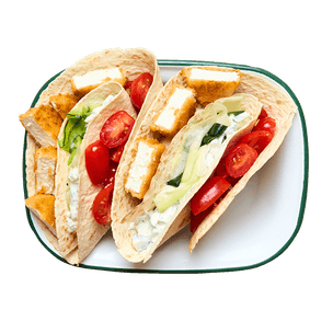 Wrap chèvre pané, courgettes & tzatziki