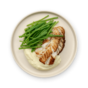 Cod with green beans and mashed potato