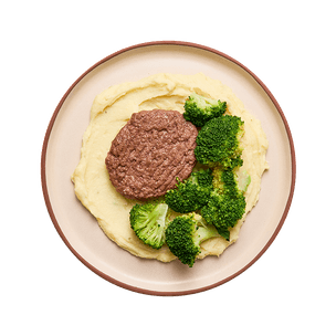 Steak haché, purée aux fines herbes & brocolis