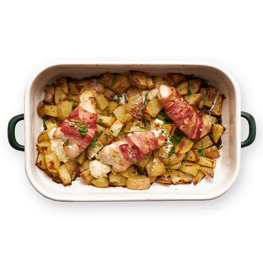 Poulet boursin, lard & pommes de terre