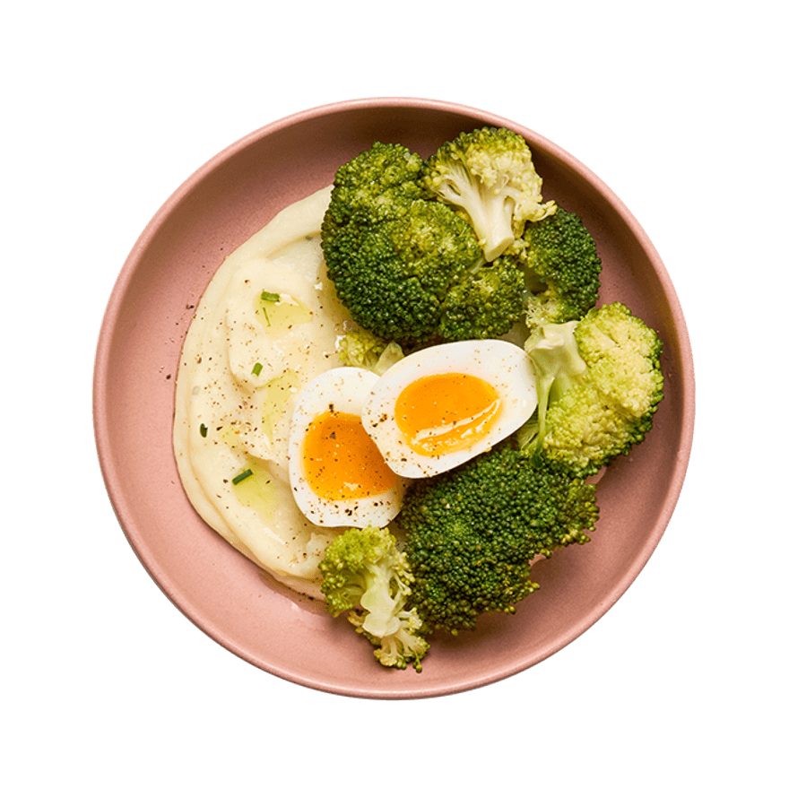 Œuf mollet, purée aux fines herbes & brocolis Œuf mollet, purée aux fines herbes & brocolis