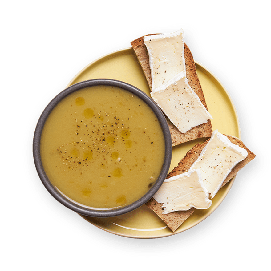 Soupe express au poireau & toast camembert