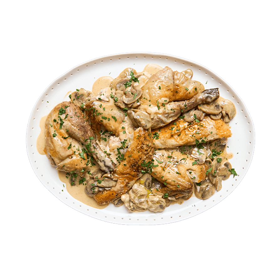 Pintade rôtie, champignons & crème au St Nectaire Pintade rôtie, champignons & crème au St Nectaire