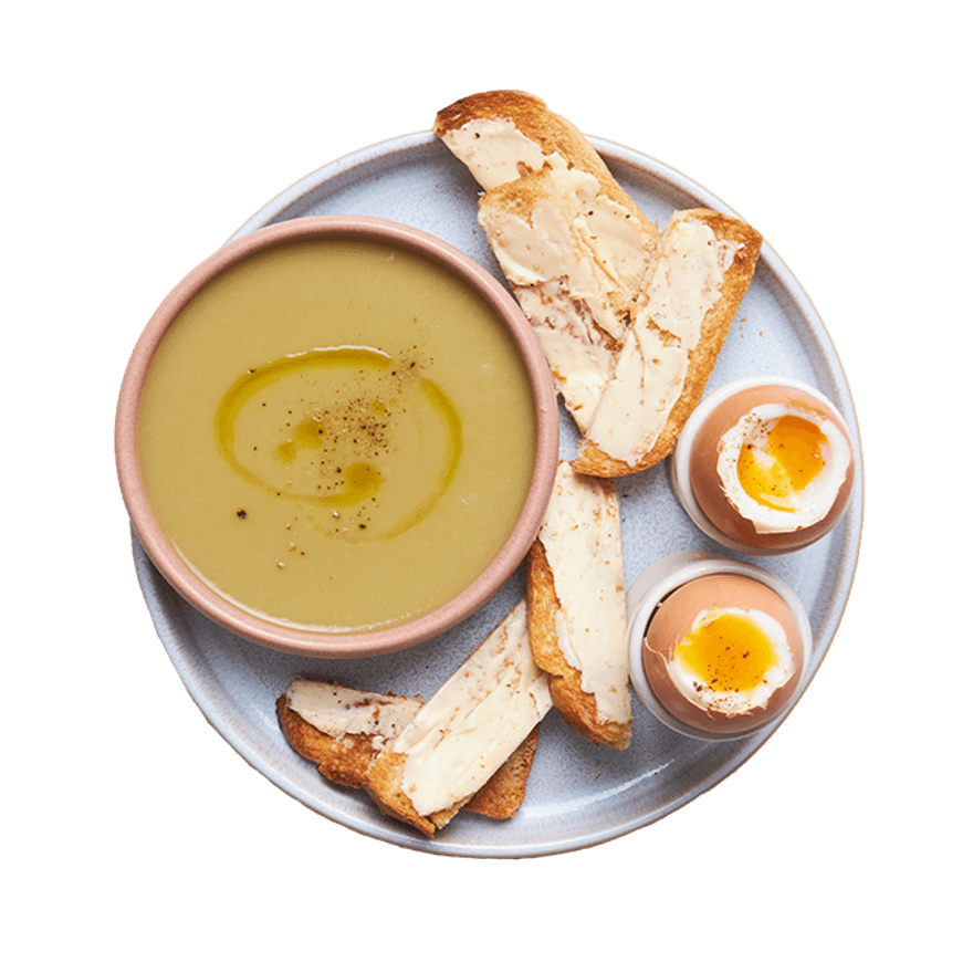 Soupe express au poireau & œufs à la coque