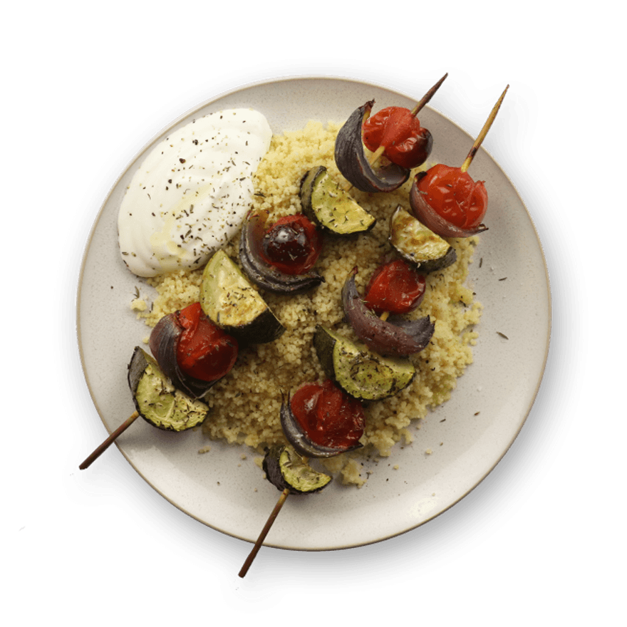 Brochettes de légumes & semoule