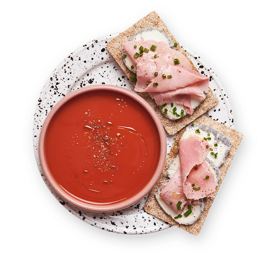 Soupe express à la tomate & toast chèvre jambon