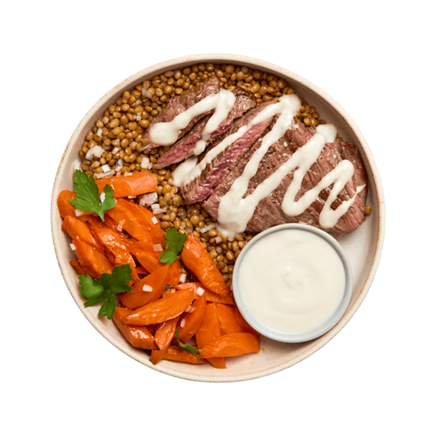 Bavette, carottes rôties & sauce au roquefort Bavette, carottes rôties & sauce au roquefort