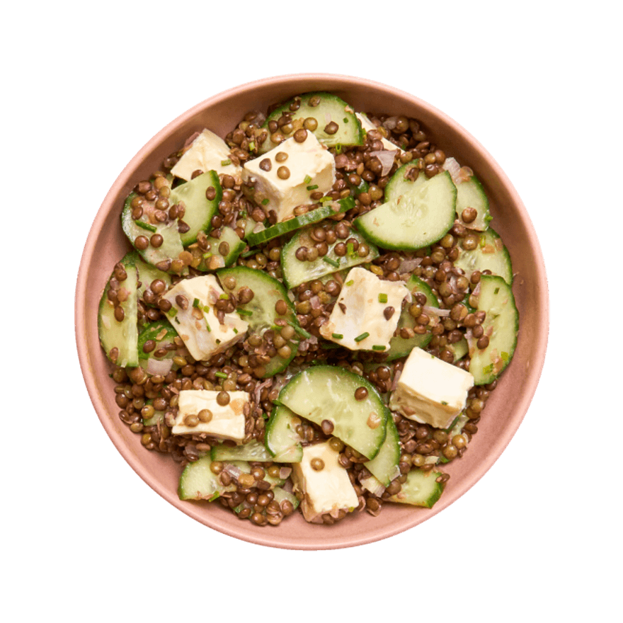 Salade de lentilles au pavé d'affinois & concombre Salade de lentilles au pavé d'affinois & concombre