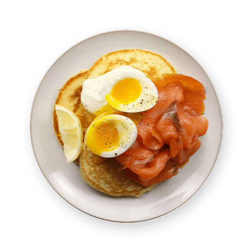 Pancakes saumon fumé & œuf mollet