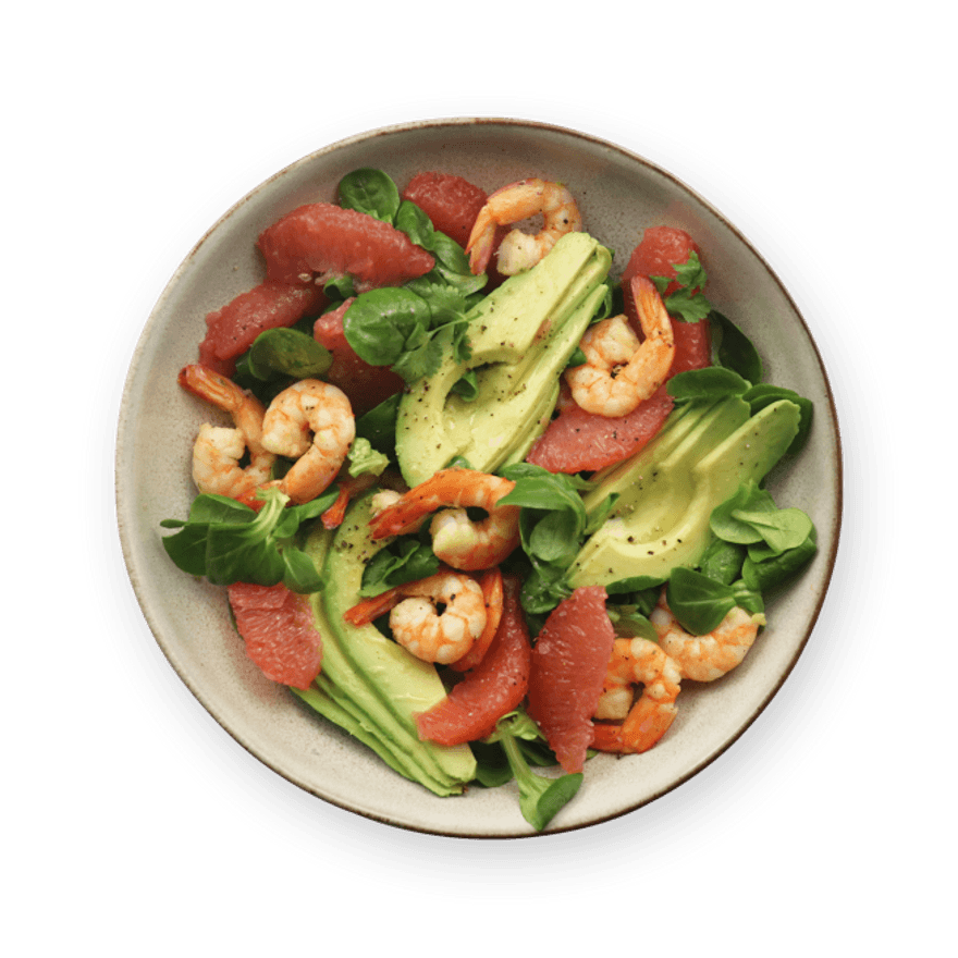 Salade pamplemousse, avocat & crevettes
