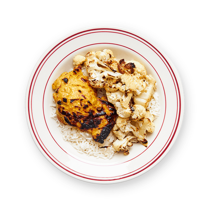Curry de poulet au yaourt, chou-fleur & riz